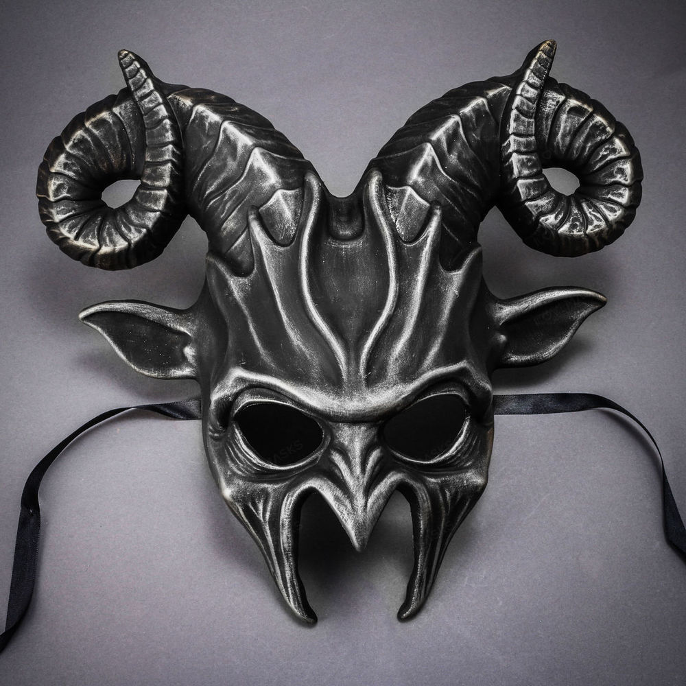 Krampus Ram Demon with Horns Devil Halloween Mask - Black Silver